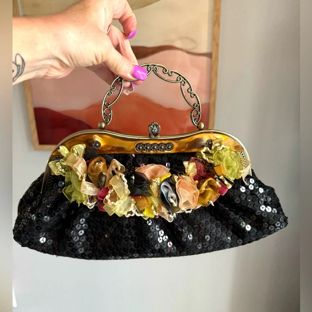 Vintage Sequined Floral Handbag